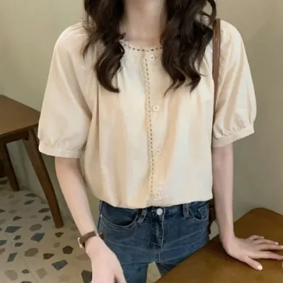 레이스 블라우스 여름 소재 쿨링 셔츠
