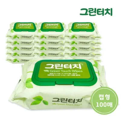 그린터치물티슈(100매)/1개입그린터치/캡형100 고급물티슈