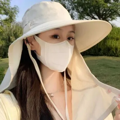 여성 마스크 해변 일체형 챙모자 플랩캡 올커버 일모자 등산 자외선차단 썬캡 여름 휴양지룩 바캉스룩