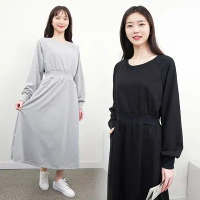 캐주얼 루즈핏 맨투맨원피스 긴팔 플레어 롱 원피스 간절기 빅사이즈