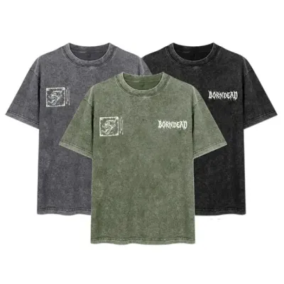 늑대 오버핏 여름 반팔 빈티지 워싱 박시핏 워싱 티셔츠
