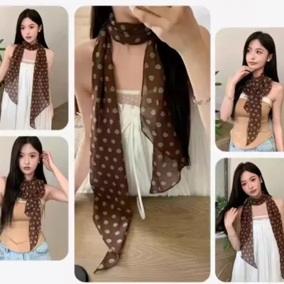 홍대온니-도트 쉬폰 롱스카프 여름 얇은 쉬폰 스카프 땡땡이스카프 여성 봄 가을 롱타이 머플러