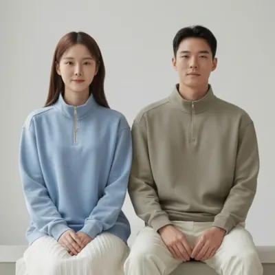 여성 남성 커플 봄 쿼터 하프집업 카라 맨투맨 가을 루즈핏 라운드 티셔츠 긴팔면티