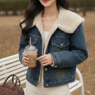 보아털 와이드 카라 청자켓 겨울 데님 점퍼 숏자켓 겨울청자켓 데님자켓