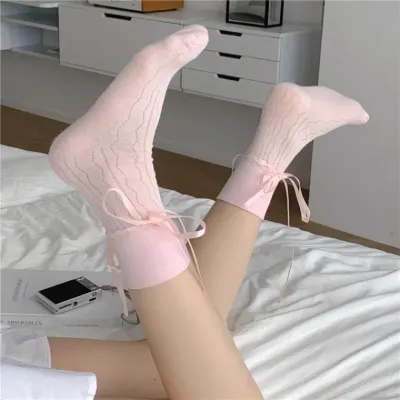 롱리본 스트랩양말 발레코어 여성패션양말