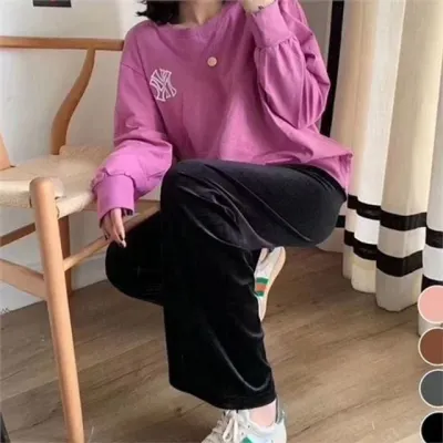 데일리 여성 벨벳 바지 플리츠 여성 루즈핏 바지 와이드 간절기