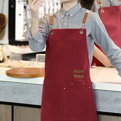 레더원 캔버스 방수 앞치마 레드 공방 카페 앞치마