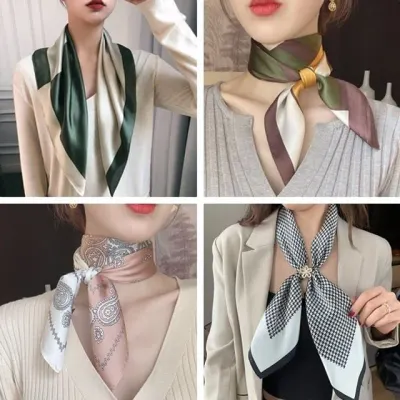 모자 실크쁘띠스카프 방도 여성스카프 여성 목도리 플리츠스카프 간절기 반다나 여자 머플러