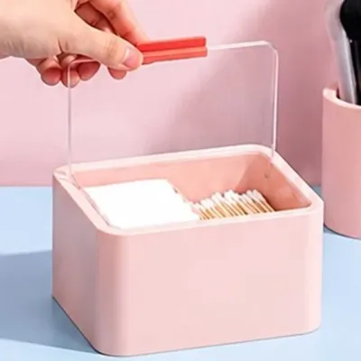 화장솜 면봉 정리함 투명뚜껑 화장대 수납함