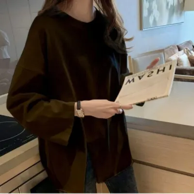 블랙 여성티셔츠 여성나시 루즈핏티셔츠 상의 얇은긴팔 여성긴팔 여자오버핏 얇은티 루즈티