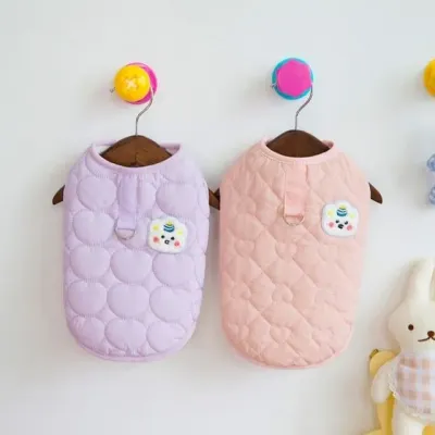 강아지 가을 겨울 기모 누빔조끼 S에서 2XL 산책 하네스 연결