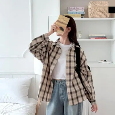 여자 베이지 체크 남방 여성 가을셔츠 홍은남방 데일리셔츠 블라우스