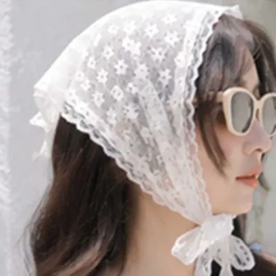 여성 레이스 삼각 스카프 머리 두건 헤어밴드 보넷 자외선 가림 패션 헤어 액세서리