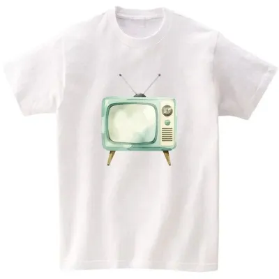 반팔티 남녀공용 빈티지 레트로 레트로 TV 수채화 그래픽 AI 생성이미지 다양한색상 전사이즈 가능