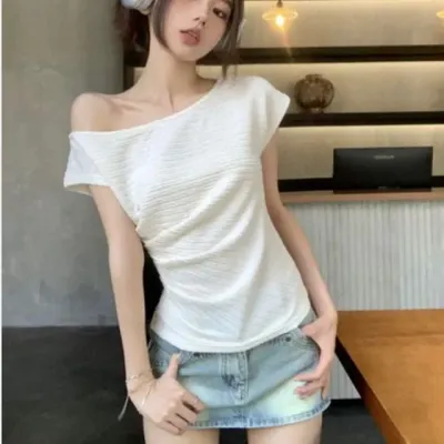 여리핏 오프숄더 슬림 원숄더 티셔츠 반팔 블라우스 여성티셔츠 반팔티