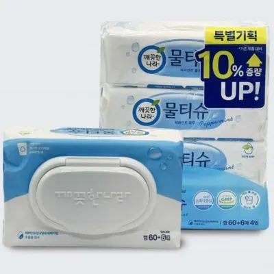 [3+1팩] 물티슈 캡형 60매 업소용물티슈 아기물티슈 중환자실준비물