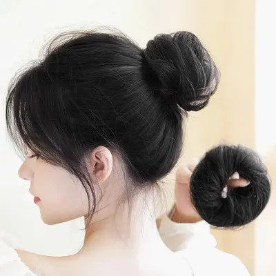 인모 올림머리 곱창밴드 가발(생머리) 블랙 만두머리