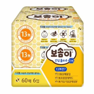 위생용품 깨끗한나라)보솜이 안심물티슈13無(60매x6개입) 여성용품