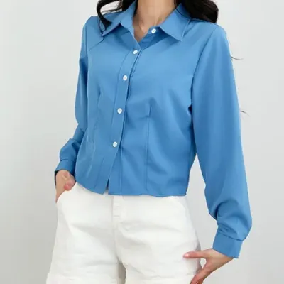 여성 슬림핏 크롭 카라 셔츠 블라우스 여성크롭셔츠 슬림핏블라우스