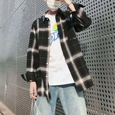 체크 패턴 남녀공용 셔츠 2가지 색상 긴팔 남녀공용 캐주얼 셔츠