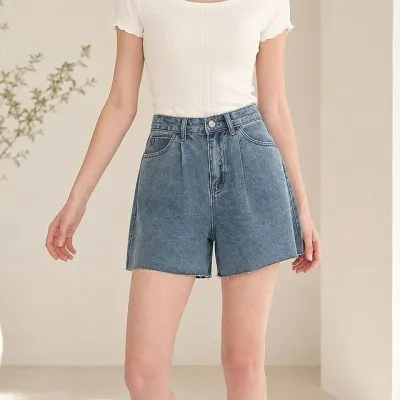 내추럴컷팅 와이드 여성 코튼 데님 숏팬츠 여름룩