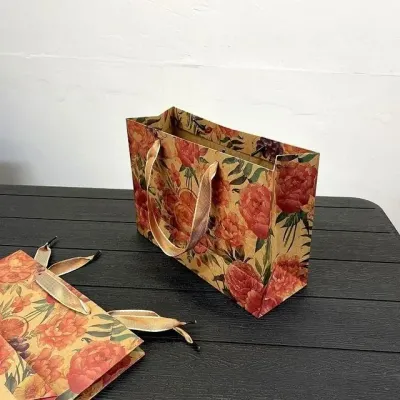 레트로 꽃 쇼핑백 꽃무늬 종이가방 스승의날 가방 고급 그림 백 포장 어버이날 봄 수납 선물 그림 선물