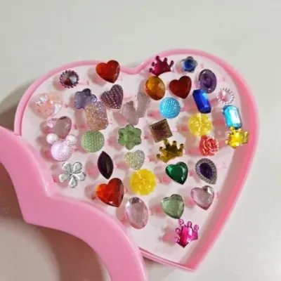 보석 학원 반지 어린이 36개 세트 선물 포장 케이스 큐빅 하트 레진 병원 반지36개세트 어린이 어린이반지