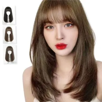 여성 생머리 통가발 여성 롱 통가발 레이어드 앞머리 데일리 가발 헤어 패션