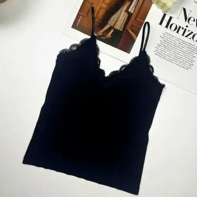 여름 가슴 패드 레이스 레이어드 이너얇은 끈 나시티