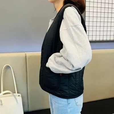 여성 패딩조끼 겨울 융털 누빔 루즈핏 방한 상의 안감퍼 캐주얼 이너