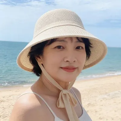 여성 썬캡 밀짚 모자 끈장식 여름 휴가 나들이 비치 웨어 바다 여행