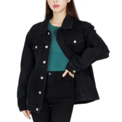 여성 여자 봄 간절기 베이직 코튼 워싱 블랙 진 청 데님 자켓 외투 아우터
