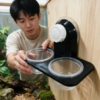 파충류 사육장 2구 먹이그릇 도마뱀 비어디드래곤 물그릇 급수기 식기 도기