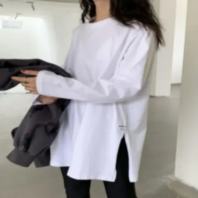 여성 오버핏 맨투맨 루즈핏 트임 긴팔 티셔츠 홈웨어