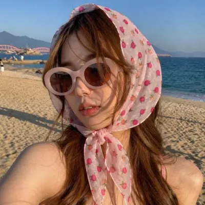 여자 목수건 포인트스카프 휴양지 태슬 손수건 두건 헤어커치프 사각 반다나 여름 여름필수품 자외선차단