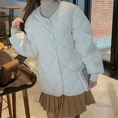 간절기 누빔 노카라 오버핏 여성 경량 패딩 경량패딩 패딩숏