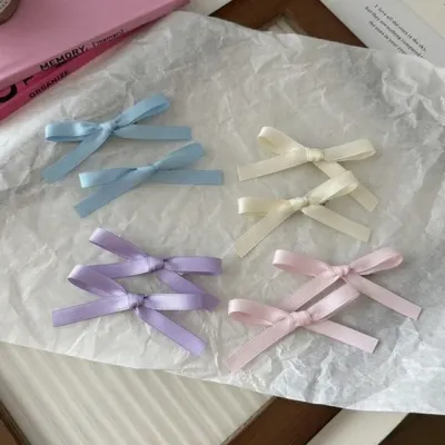 여성 미니집게핀 발레코어 리본 반묶음 헤어핀
