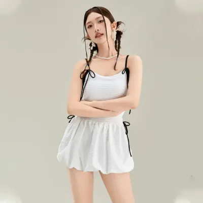 은창]퍼프 스커트 리본 스트링 원피스 수영복 원피스 몸매보정 치마 세트 비키니 바지 여름 휴가 물놀이