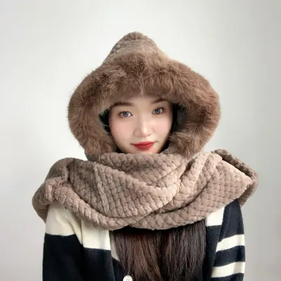 포근하루 일체형 후드 머플러 겨울목도리장갑