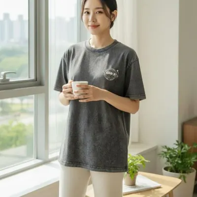플레닛 오버핏 여름 반팔 빈티지 워싱 박시핏 워싱 티셔츠