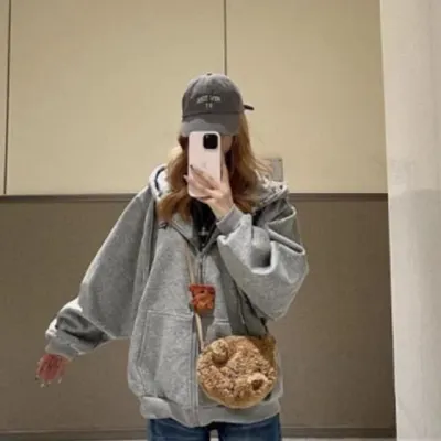 그레이 회색 기본 오버핏 학생 교복 후드집업 박스후드집업 박스후드티