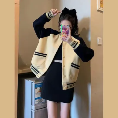 여자 자켓 점퍼 봄 가을 간절기 여자 오버핏 야구점퍼 a3 미국식 복고인스 야구복 여자 2
