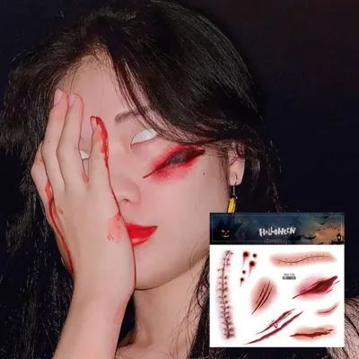 [도매플랜]빅사이즈 할로윈타투 1P 할로윈파티 흉터 상처 분장 스티커 페이스 타투 판박이