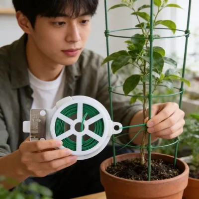 식물 고정끈 원예 타이 와이어 지지대 묶음끈 베란다 정원 홈가드닝 50M