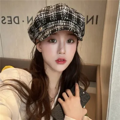 겨울 모자 체크 심플 가을헌팅캡 여자모자 마도로스캡 캠핑 소두 헌팅캡