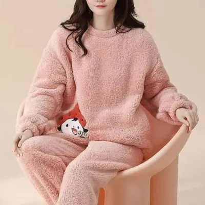 라운드넥 극세사 수면잠옷 상하의세트 수면잠옷 세트 상하의 극세사 편한잠옷 겨울잠옷 담요잠옷 라운드넥
