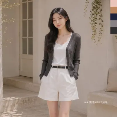 CPP 5007 여자 시스루 브이넥 여름 긴팔 니트 가디건