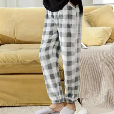 커플 체크 수면바지 극세사 겨울 잠옷 보온 남녀 수면 팬츠