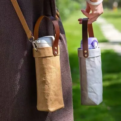 텀블러백 크로스 물병가방 크라프트 드링크백 가죽 손잡이 물병파우치 토트백