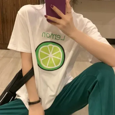 레몬 라운드넥 반팔 오버핏 티셔츠 여성티셔츠 여성반팔